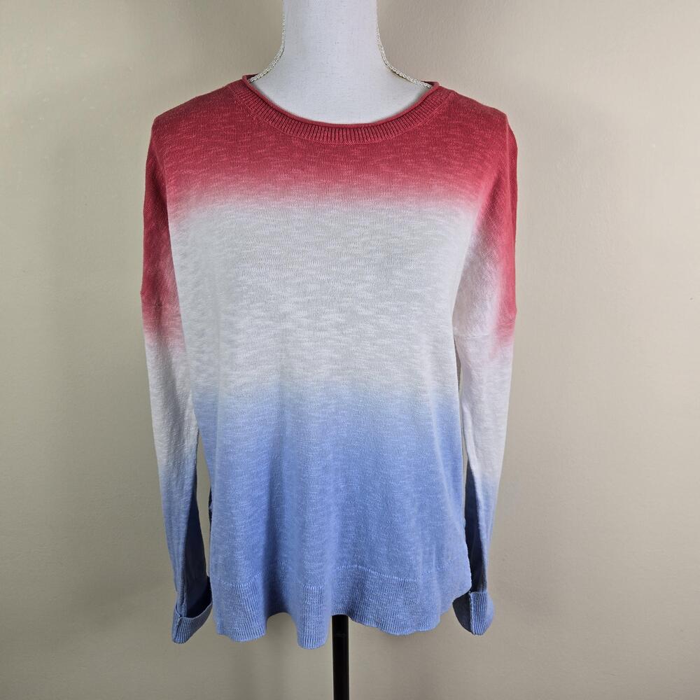 Vineyard Vines Sweater Womens Medium Red White Blue Ombre Long Sleeve Pullover